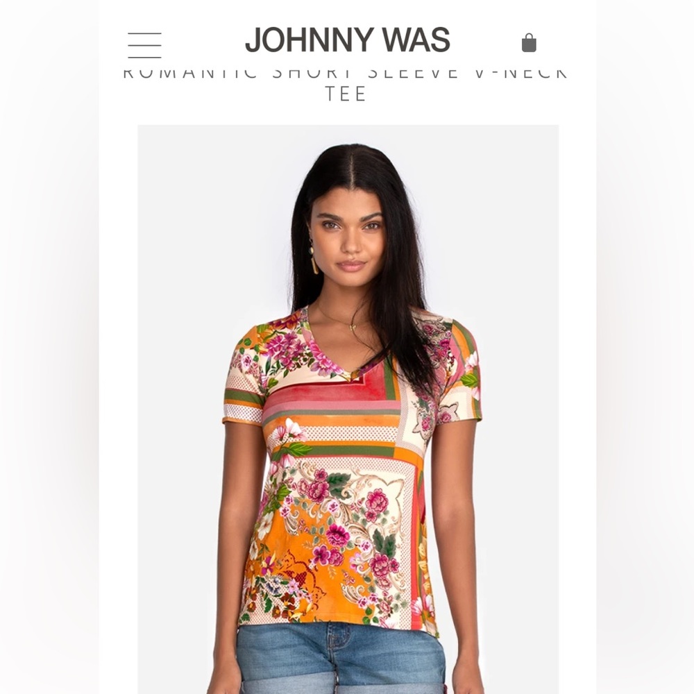 NWT JOHNNY WAS - Romantic Short Sleeve Crew Neck Tee size MEDIUM